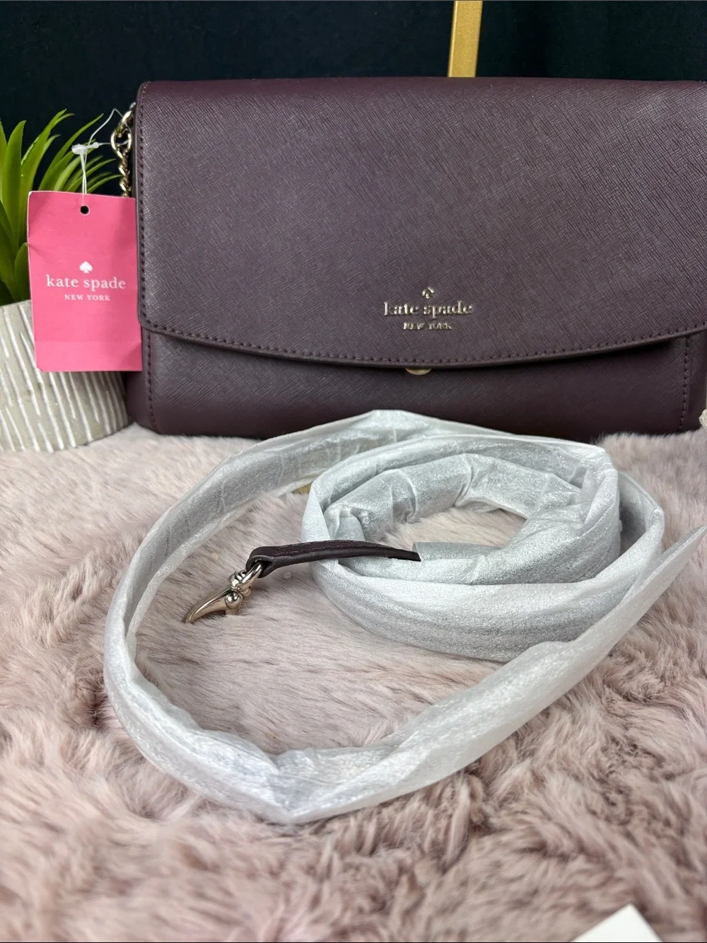 Kate Spade Laurel Way Greer Saffiano Leather Crossbody Bag Chocolate Cherry NWT